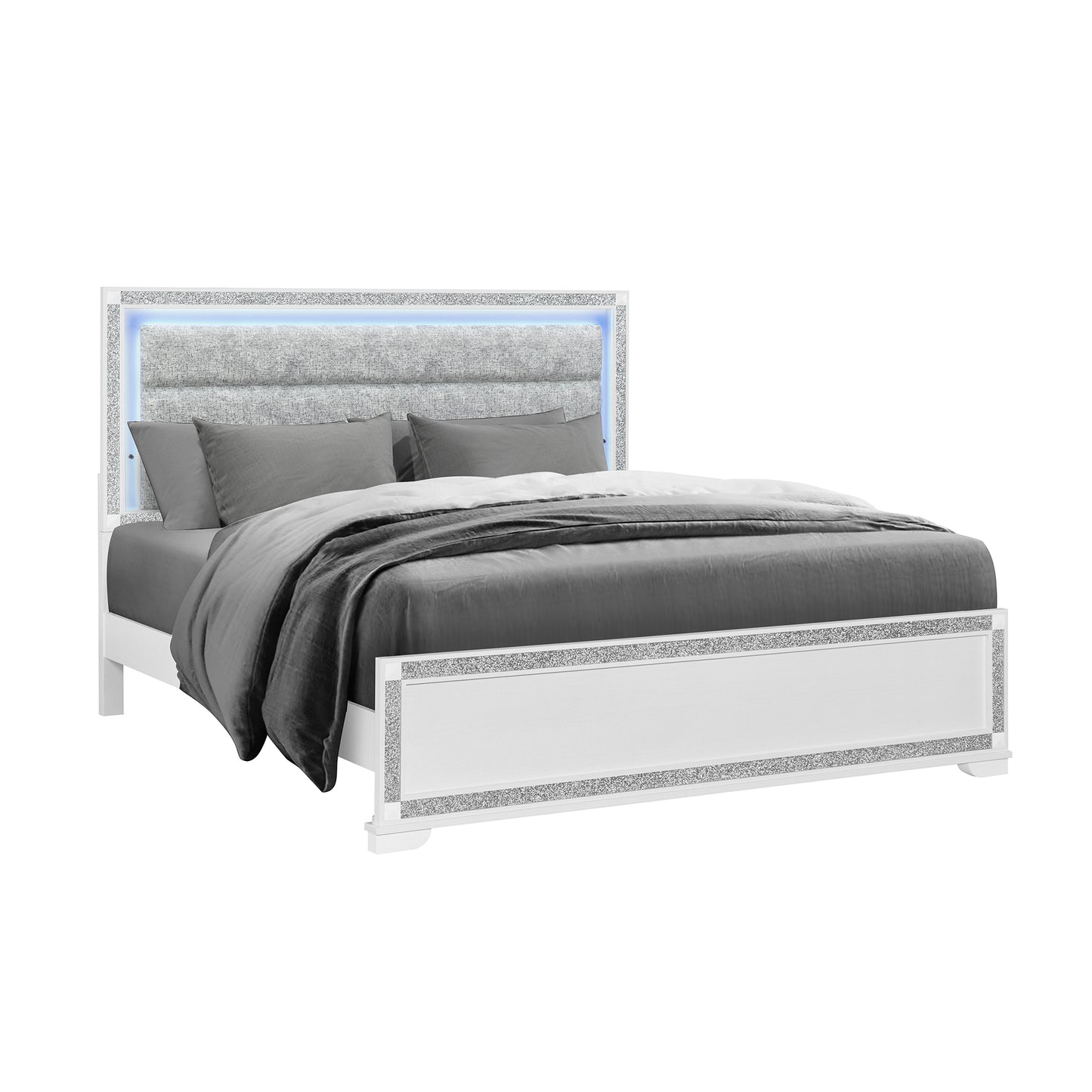 King Size White Rubberwood Bed Frame for Bedroom