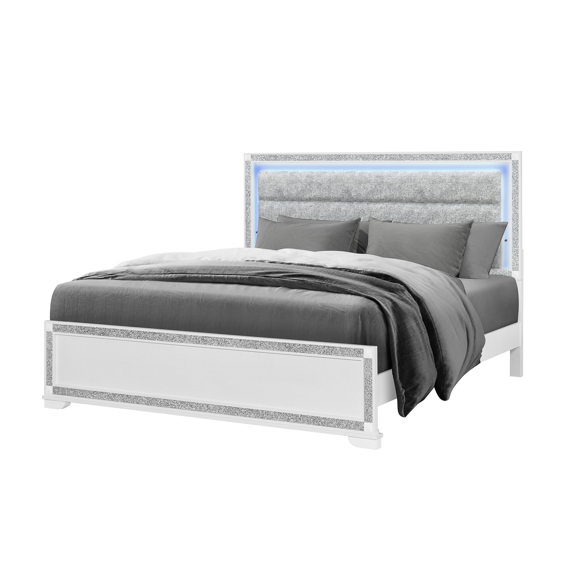 King Size White Rubberwood Bed Frame for Bedroom