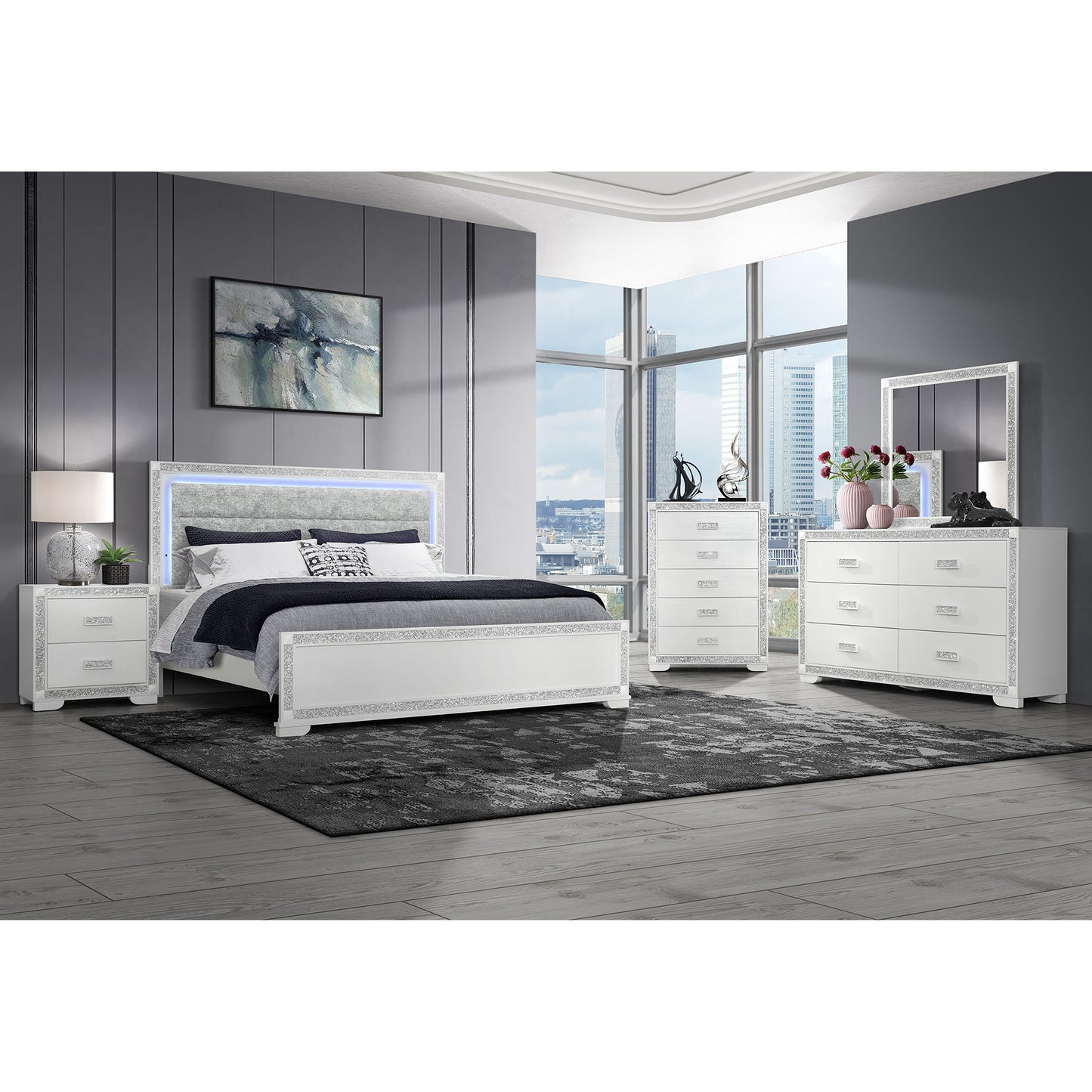 King Size White Rubberwood Bed Frame for Bedroom
