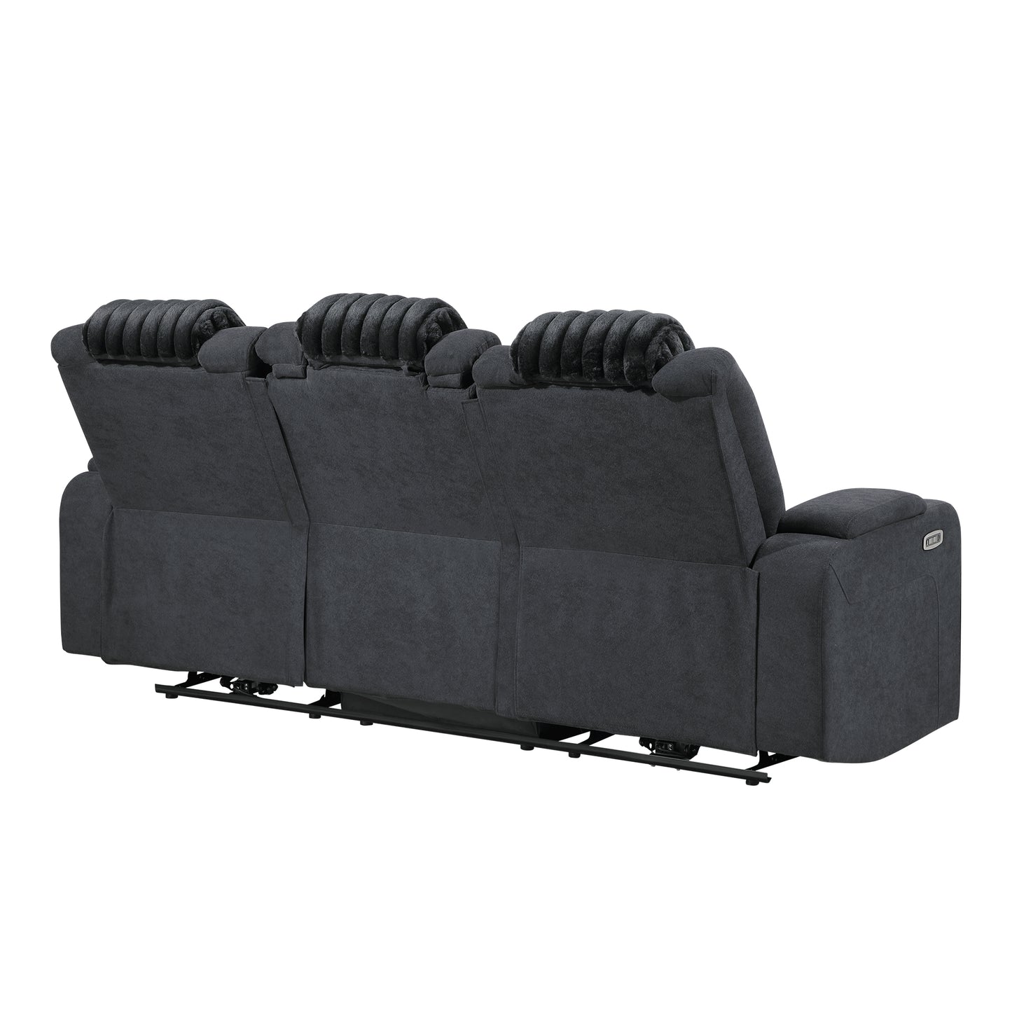 Living Room Black Power Reclining Sofa with Headrest, LED Light, and Drop Down Table
