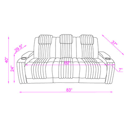 Living Room Black Power Reclining Sofa with Headrest, LED Light, and Drop Down Table