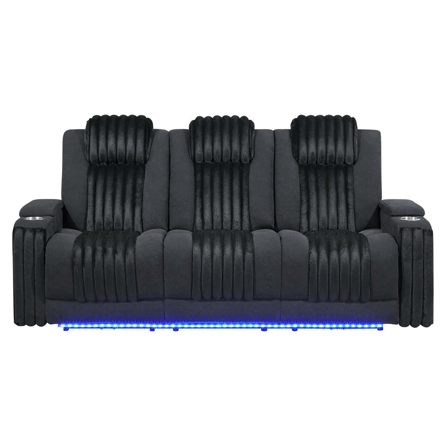 Duran Black Power Reclining Sofa with Power Headrest, LED and Drop Down Table with reading Light