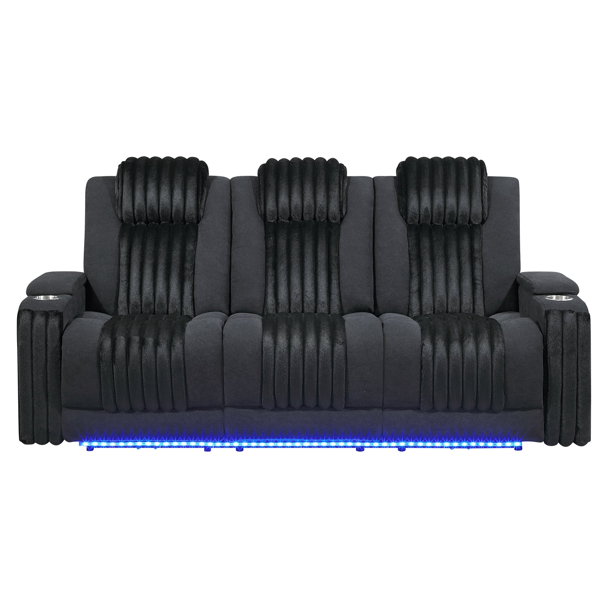 Duran Black Power Reclining Sofa with Power Headrest, LED and Drop Down Table with reading Light
