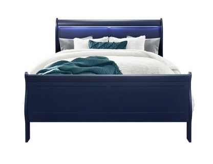 CHARLSTON BLUE QUEEN BED WITH LED