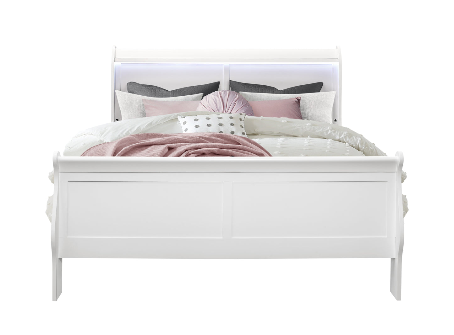 CHARLSTON WHITE QUEEN BED WITH LED