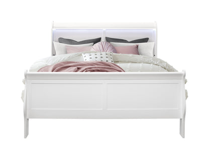 CHARLSTON WHITE QUEEN BED WITH LED
