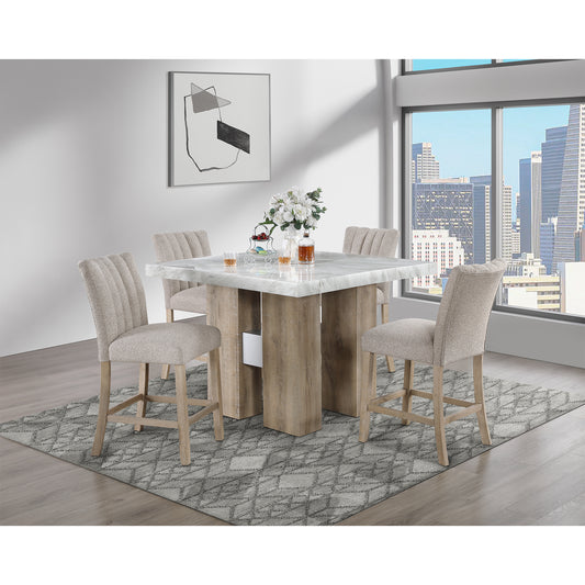 MIKHA NATURAL BAR TABLE AND BEIGE BAR STOOLS