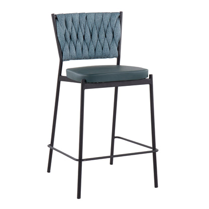 Contemporary Counter Stools - Green Faux Leather Set of 2