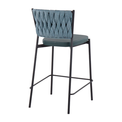 Contemporary Counter Stools - Green Faux Leather Set of 2