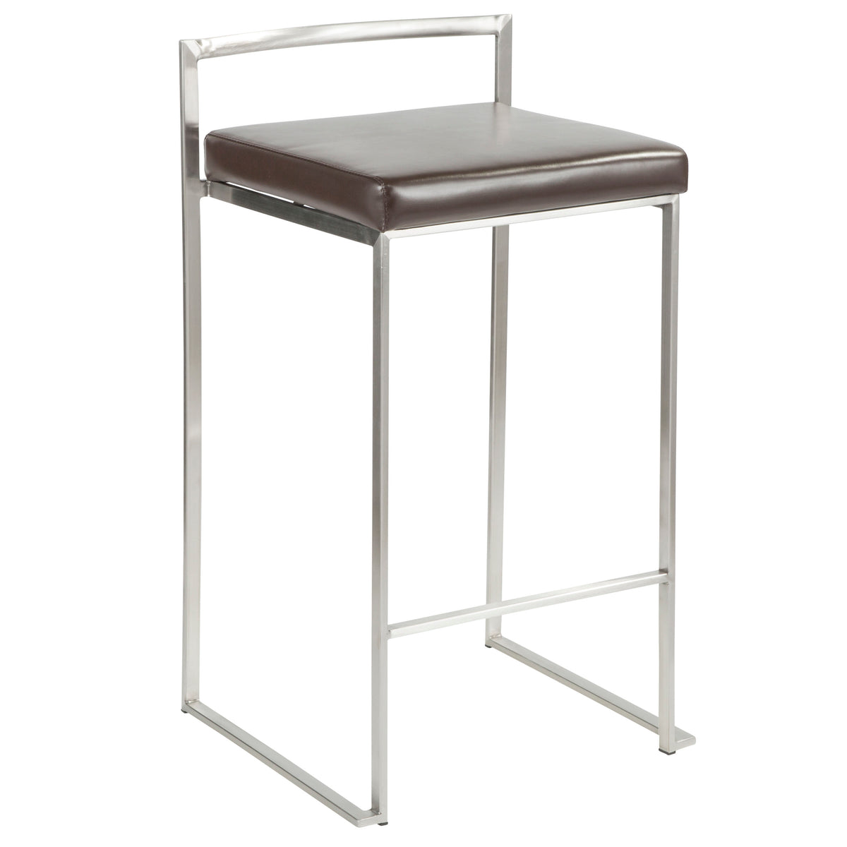 3 Brown Faux Leather Counter Stools - Stackable Dining Set