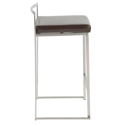 3 Brown Faux Leather Counter Stools - Stackable Dining Set