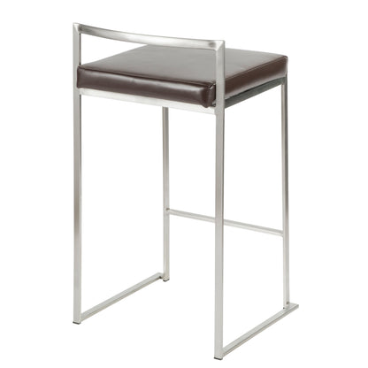 3 Brown Faux Leather Counter Stools - Stackable Dining Set