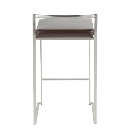 3 Brown Faux Leather Counter Stools - Stackable Dining Set
