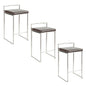 26" Contemporary Stackable Counter Stool in Brushed Stainless Steel with Brown Faux Leather  - Set of 3