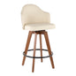 Mid-Century Counter Stool in Walnut and Cream Faux Leather