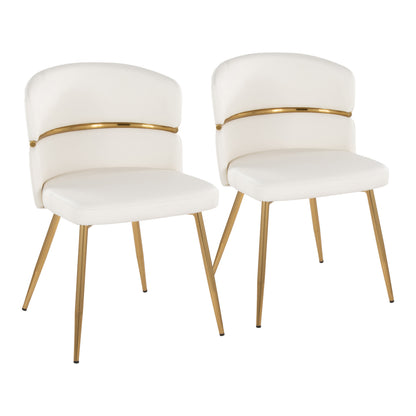 Dining Chair in Gold Metal and White Faux Leather  - Set of 2