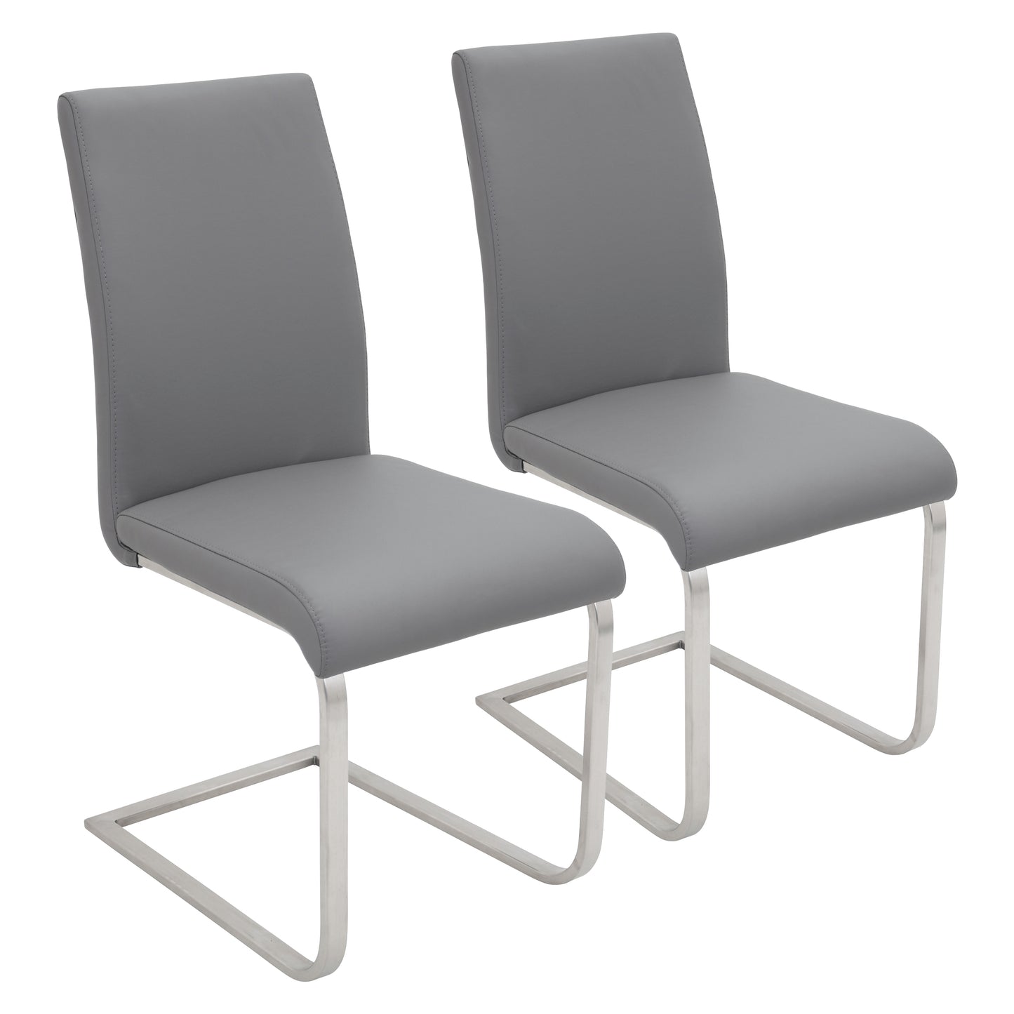 Contemporary Dining Chair in Grey Faux Leather  - Set of 2