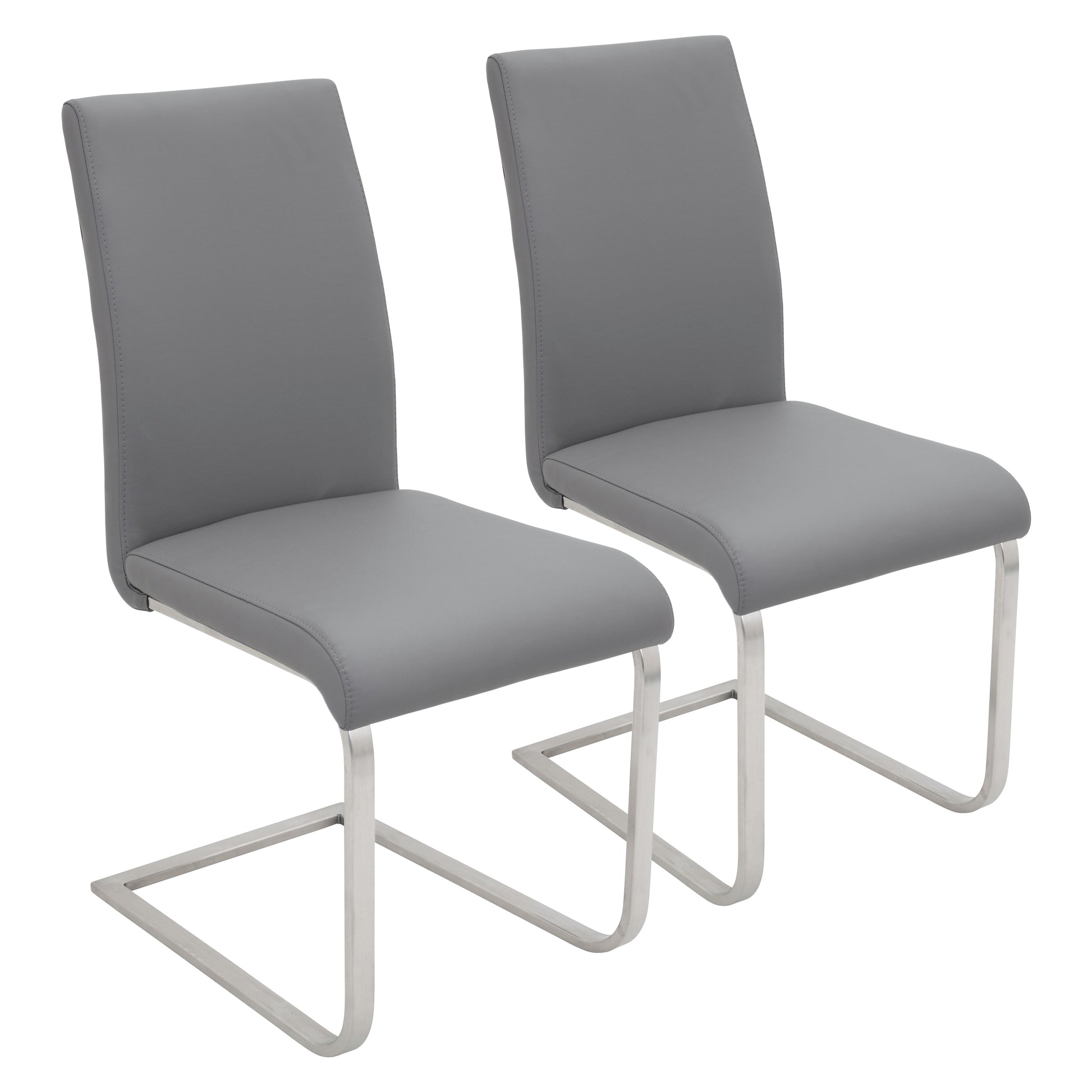 Contemporary Dining Chair in Grey Faux Leather  - Set of 2