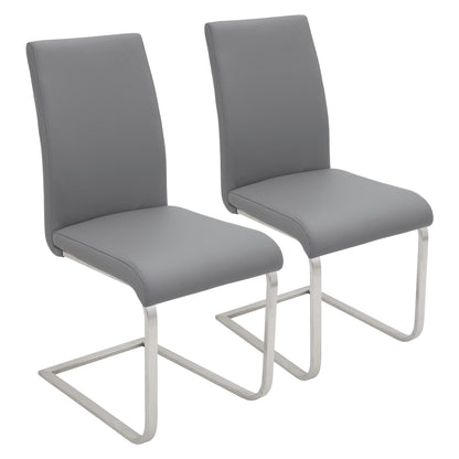 Contemporary Dining Chair in Grey Faux Leather  - Set of 2