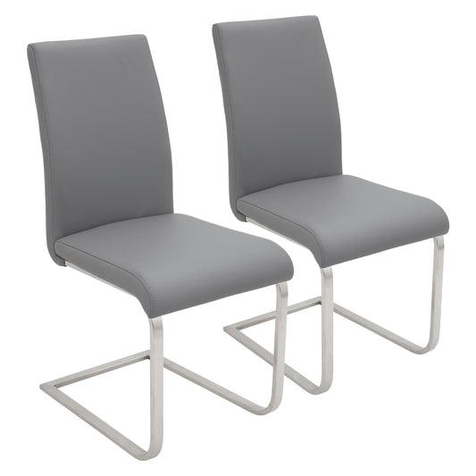 Contemporary Dining Chair in Grey Faux Leather  - Set of 2