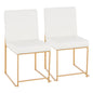 High Back  Contemporary Dining Chair in Gold and White Faux Leather  - Set of 2
