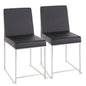 High Back  Contemporary Dining Chair in Stainless Steel and Black Faux Leather  - Set of 2