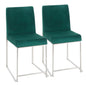 High Back  Contemporary Dining Chair in Stainless Steel and Green Velvet  - Set of 2