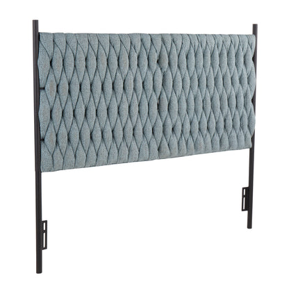 Queen Size Headboard in Black Metal and Blue Fabric