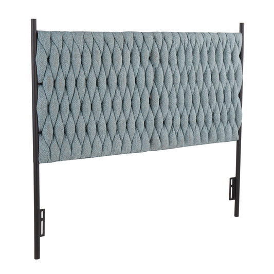 Queen Size Headboard in Black Metal and Blue Fabric
