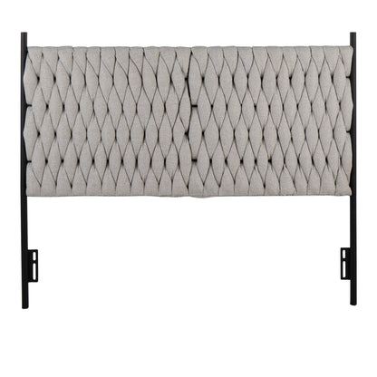 Queen Size Headboard in Black Metal and Cream Fabric