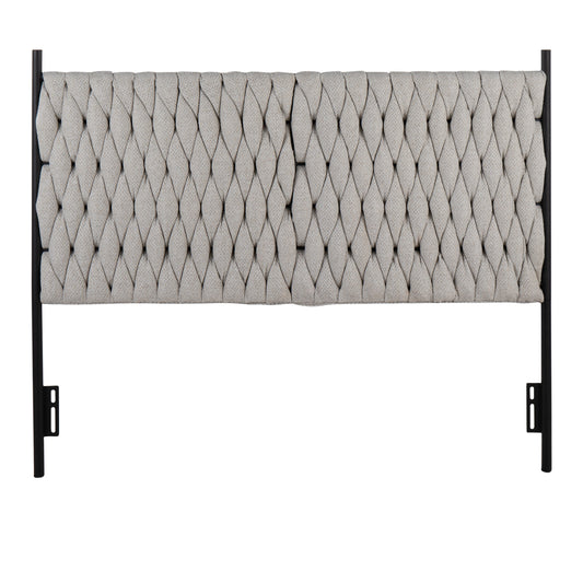 Queen Size Headboard in Black Metal and Cream Fabric