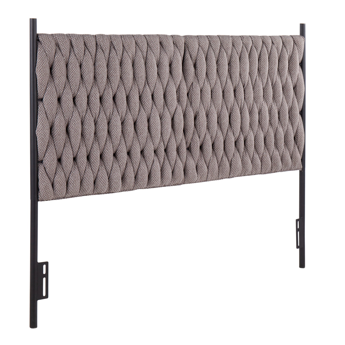Queen Size Headboard in Black Metal and Grey Fabric
