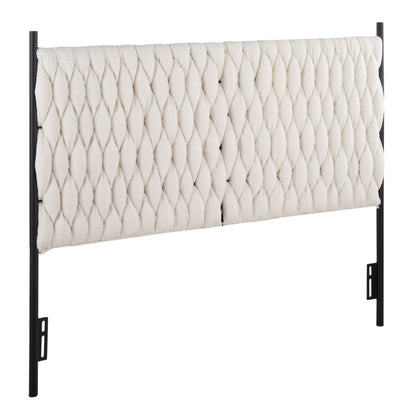Queen Size Headboard in Black Metal and Cream Sherpa Fabric