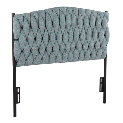 Twin Size Headboard in Black Metal and Blue Fabric