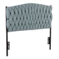 Twin Size Headboard in Black Metal and Blue Fabric