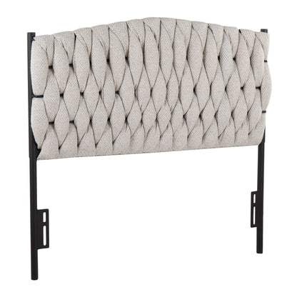 Twin Size Headboard in Black Metal and Cream Fabric