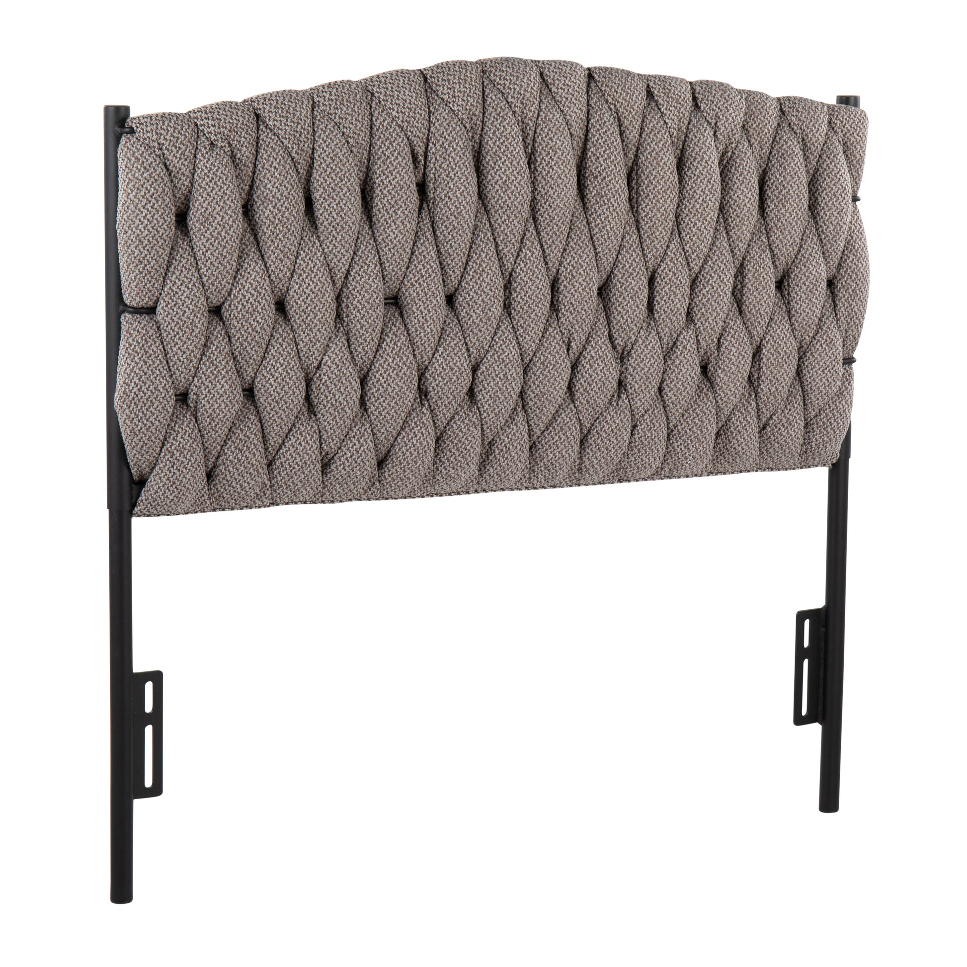 Twin Size Headboard in Black Metal and Grey Fabric