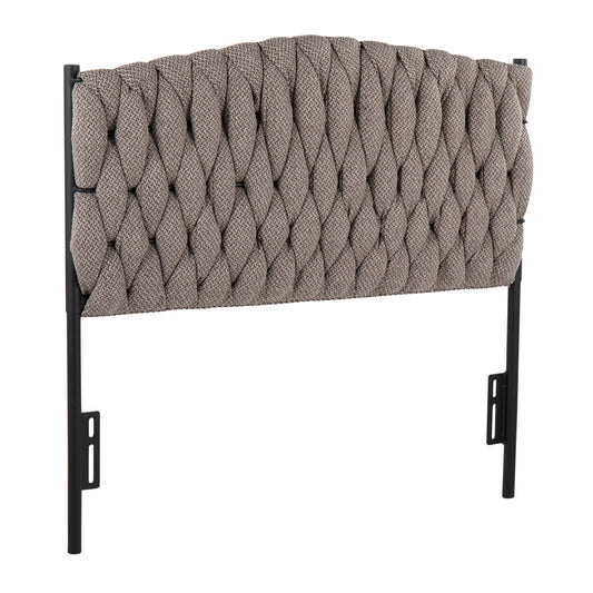 Twin Size Headboard in Black Metal and Grey Fabric