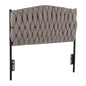 Twin Size Headboard in Black Metal and Grey Fabric
