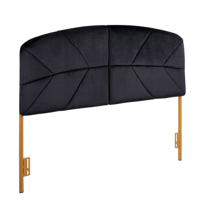 Contemporary Queen Headboard in Gold Steel and Black Velvet