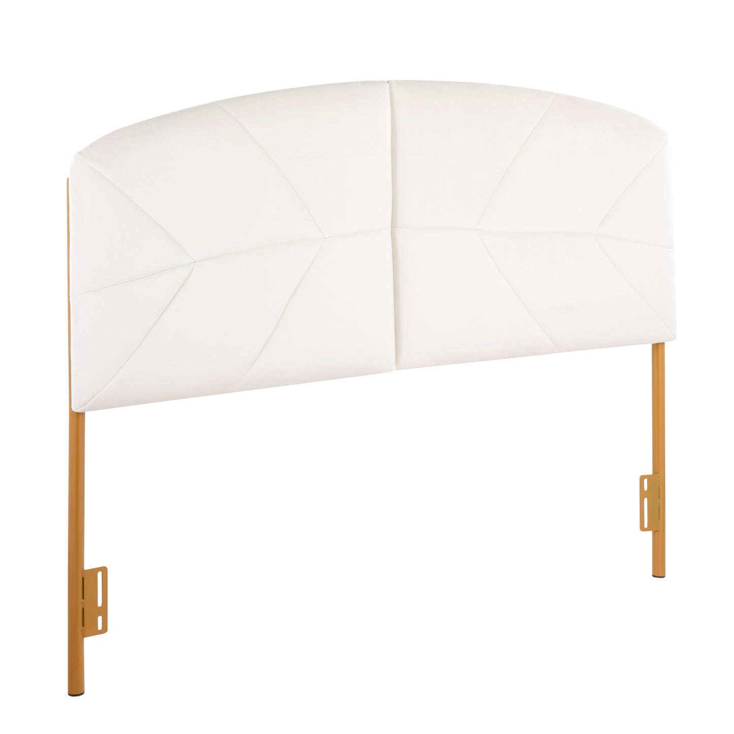 Contemporary Queen Headboard in Gold Steel and Cream Velvet