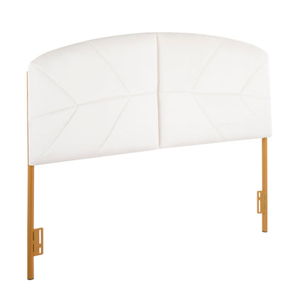 Contemporary Queen Headboard in Gold Steel and Cream Velvet