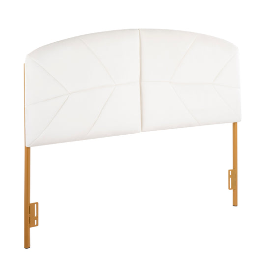 Contemporary Queen Headboard in Gold Steel and Cream Velvet