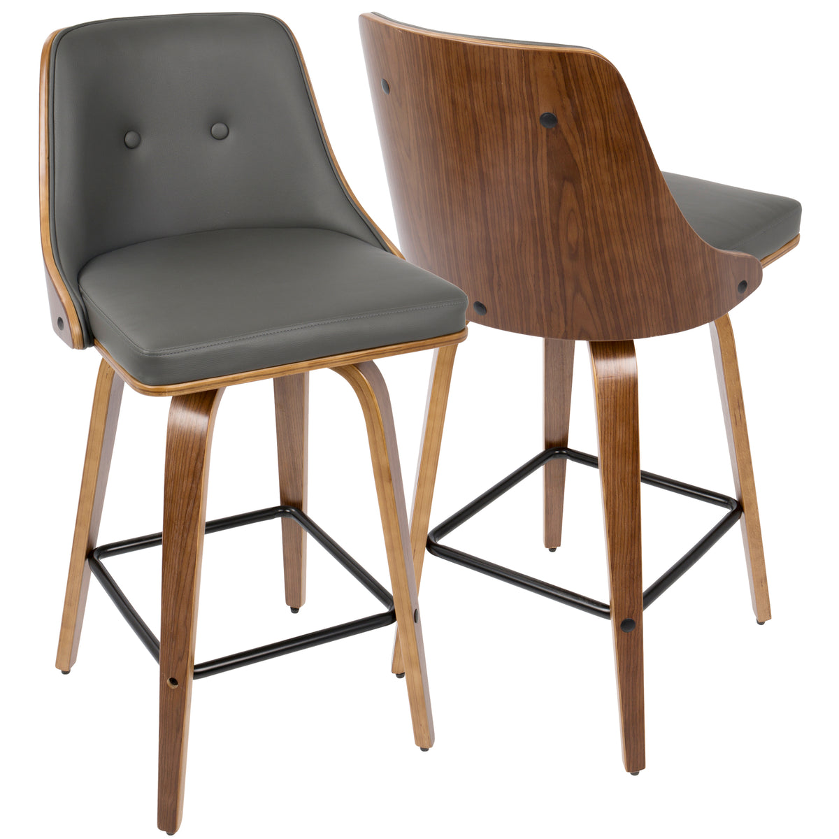 Mid-Century Modern Grey Faux Leather Counter Stools for Dining Room