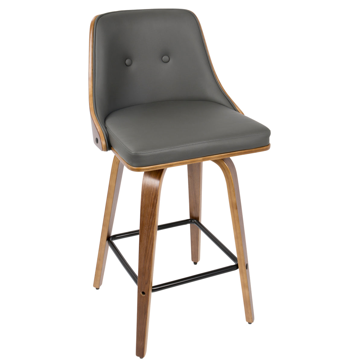 Mid-Century Modern Grey Faux Leather Counter Stools for Dining Room
