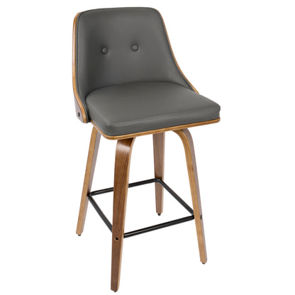Mid-Century Modern Grey Faux Leather Counter Stools for Dining Room