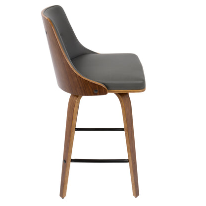 Mid-Century Modern Grey Faux Leather Counter Stools for Dining Room