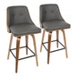 26" Mid-Century Modern Counter Stool in Walnut with Grey Faux Leather  - Set of 2