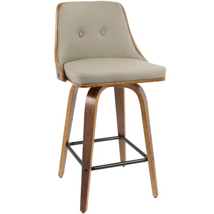 Mid-Century Modern Dining Room Counter Stools in Grey Faux Leather