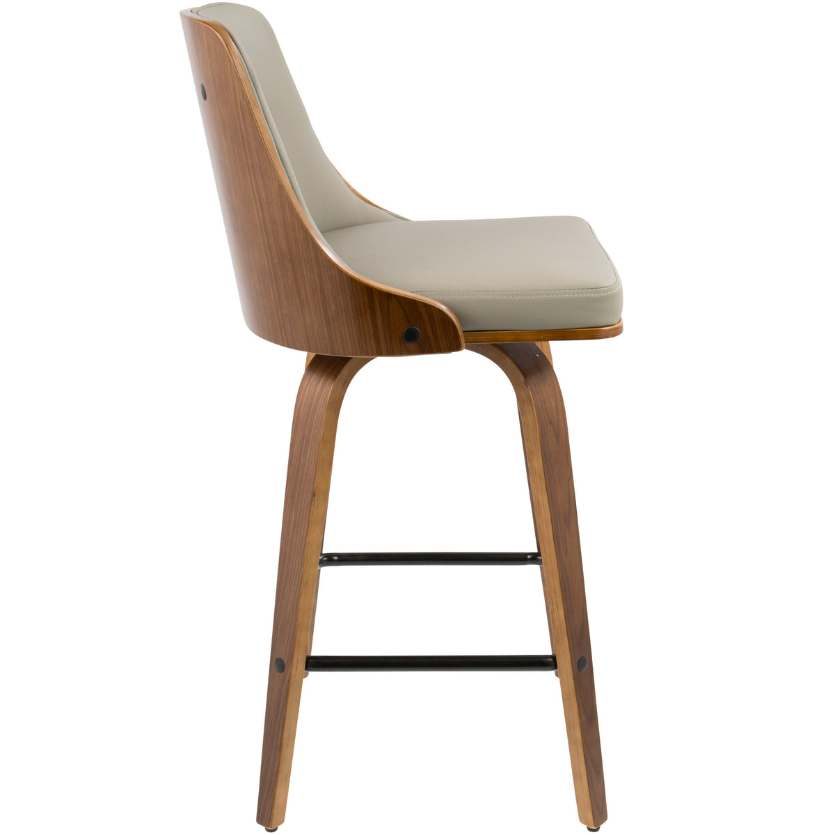 Mid-Century Modern Dining Room Counter Stools in Grey Faux Leather